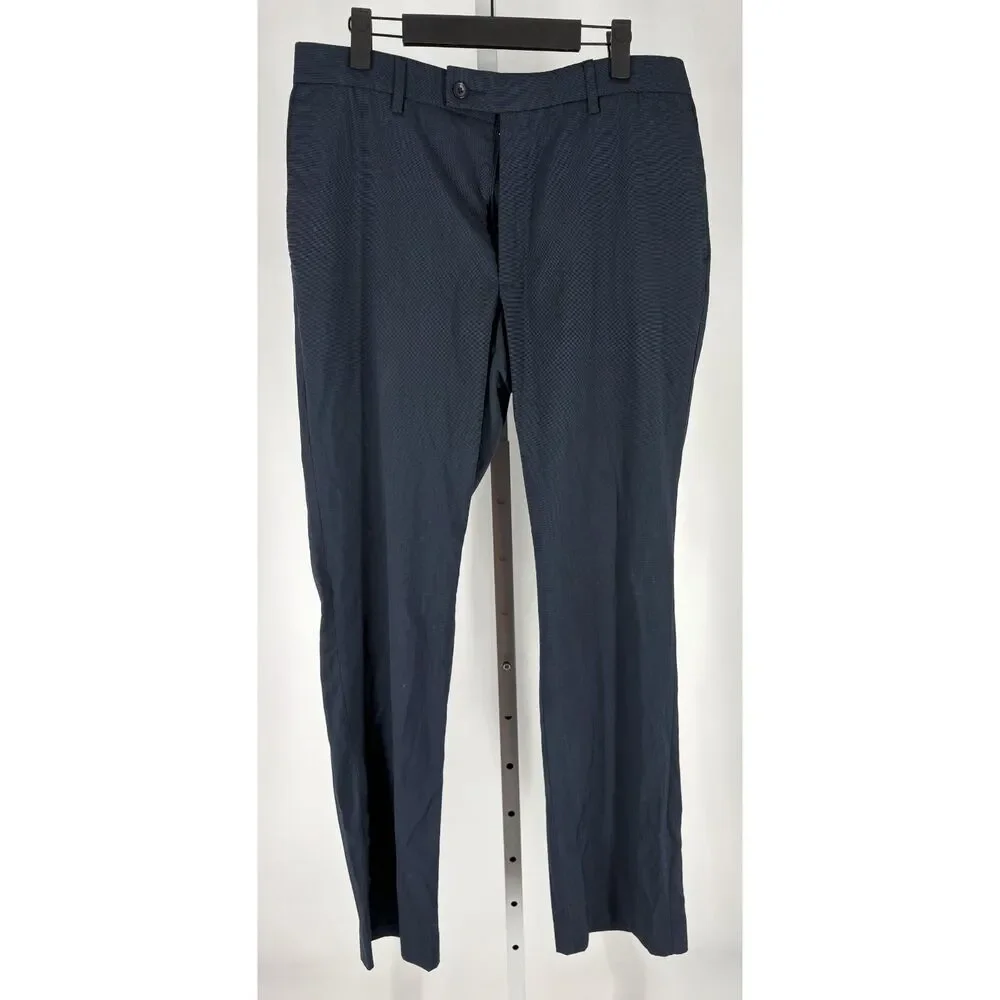 Apt. 9 Mens Navy Blue Dress Pants Flat Front Trouser Slim Fit Workwear
